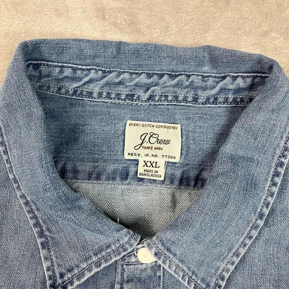 J.Crew Midweight Denim Workshirt Mens XXL Blue Cotton Dual Pocket Button Front